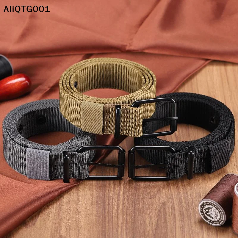 Unisex Trendy Belt Porous Canvas with Pin Buckle Leather Outdoor Sports Jeans Accessory for Men And Women