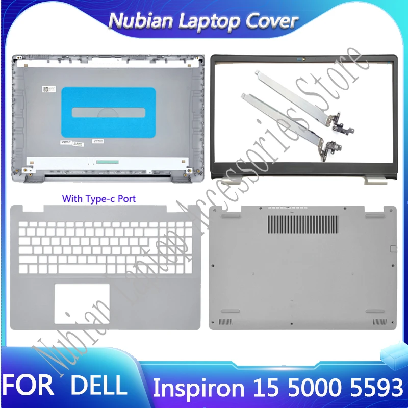 Dell Inspiron 15 5000 5593 için yeni LCD arka kapak ön çerçeve Laptop ekran arka çerçeve çerçeve Topcase 032TJM 0YCYPN gümüş menteşeler