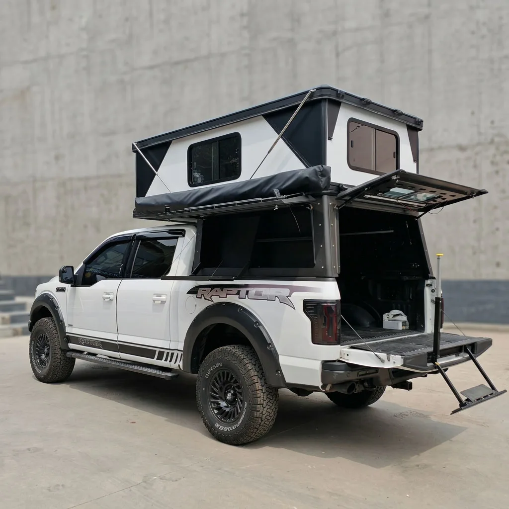 Hard Side Truck Camper, for Off-Road Pickup Bed, Aluminum Hard Roof Slide-in RV, Outdoor Camping Cabin, Overland Traveling