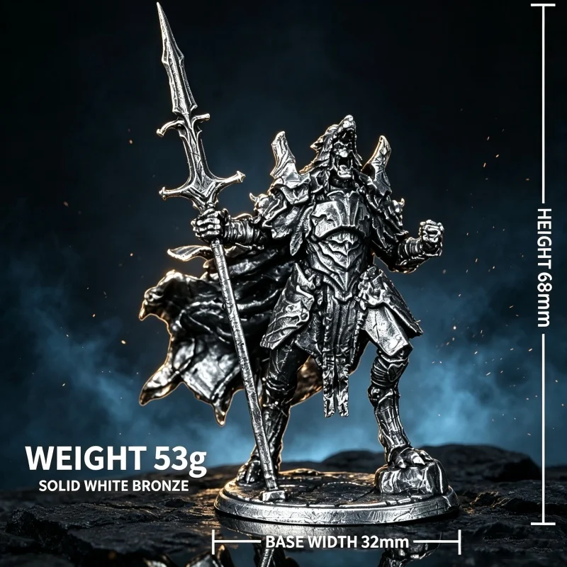 Solid White Copper Skeleton Knight Figurine Undead Warrior Metal Miniature Desktop Decor Gift for Game Hobbyists&Male Collectors