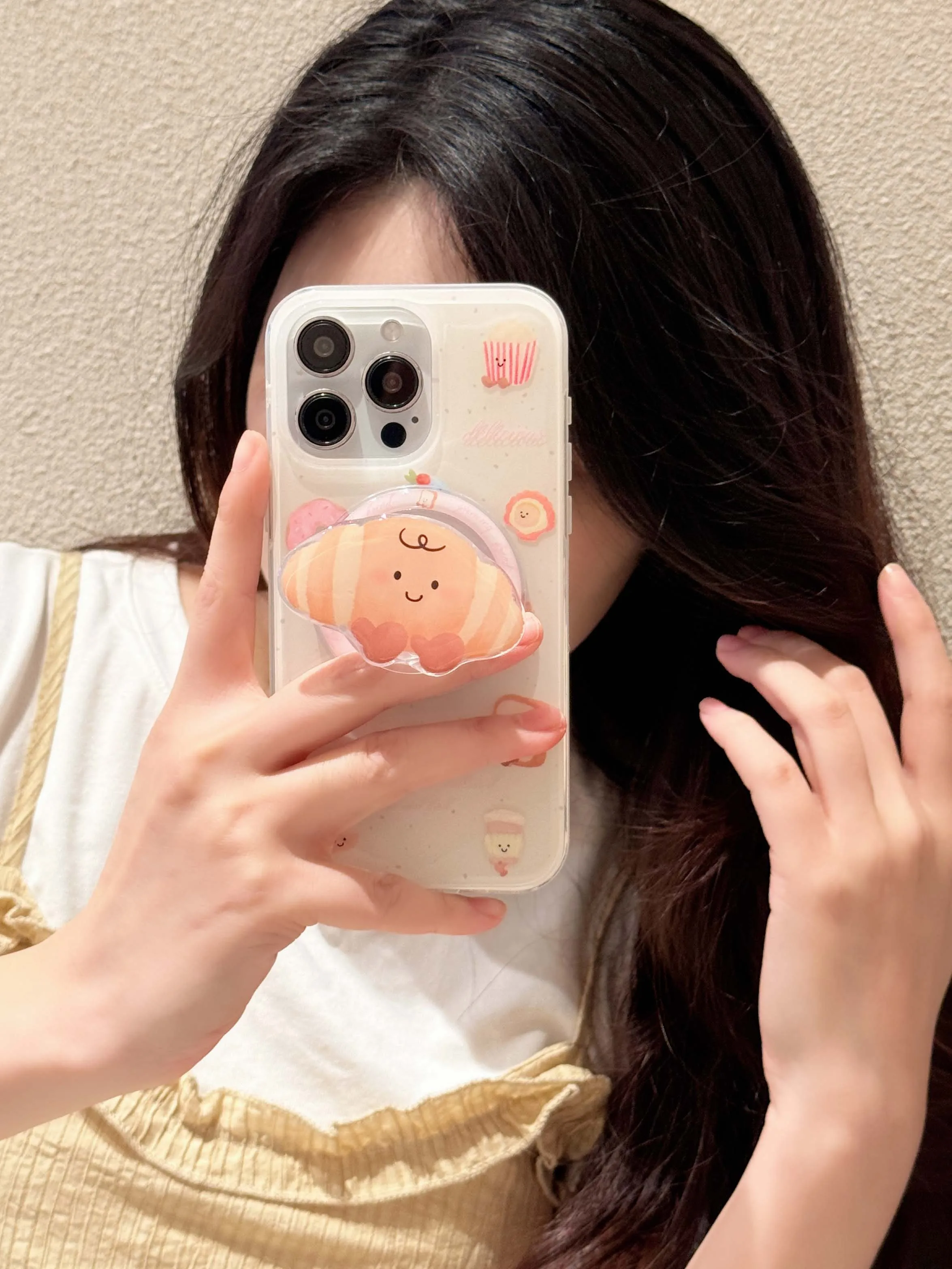 Cute Cartoon Croissant Stand Holder Cover For Iphone 15Pro 13 14 15promax 16 15 Pro Max 13ProMax 14Pro Magnetic Bread Phone Case