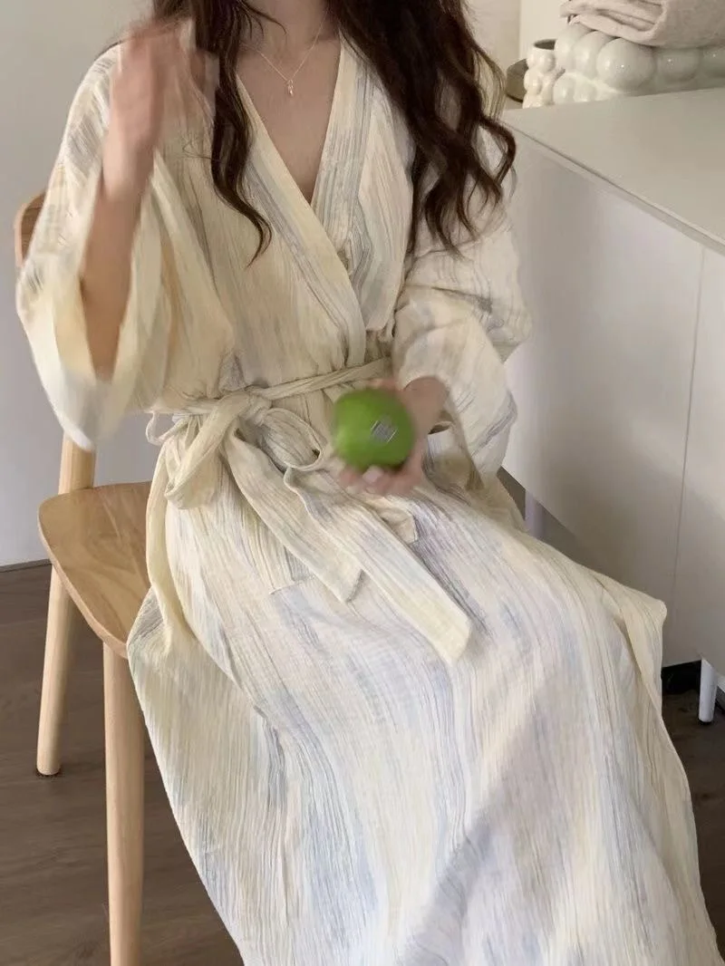 New Spring Autumn Women Long-sleeve Robe Girls Student Robe Waist Tie Women Loose Casual Homewear Teen Casual Loungewear Woman