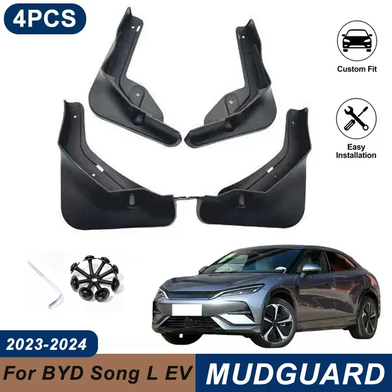 4PCS Car Mud Flaps For BYD Song L EV 2023-2024 Waterproof Anti-Splash Fender Mudguards Auto Exterior Accessories