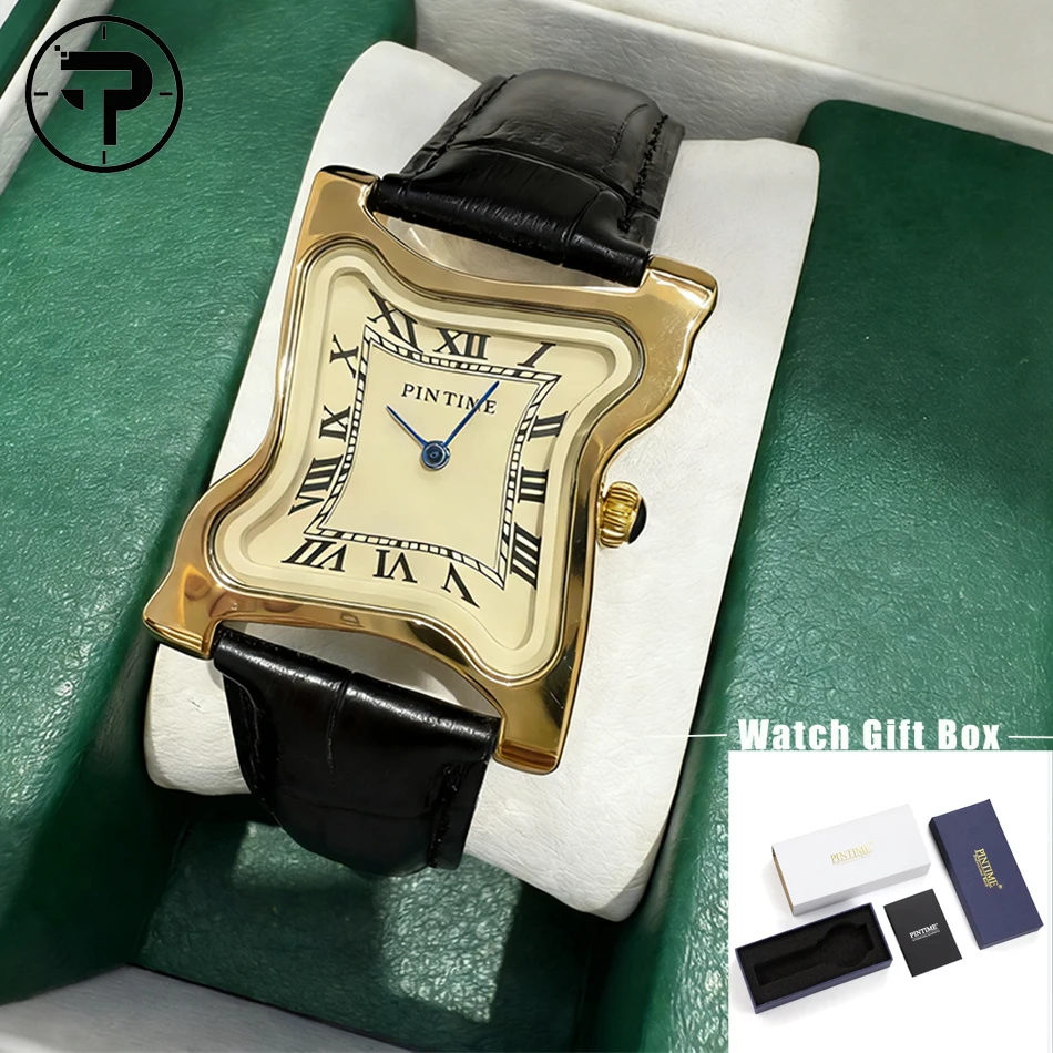 

Наручные часы 2026 Golden Watches: Ретро-кварцевые, квадратные, с эффектом расплавленного стекла, римскими цифрами, нестандартным дизайном, унисекс, в стиле Y2K