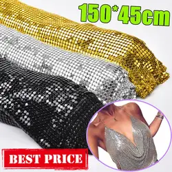 New 150*45cm Sparkly Metal Mesh Fabric Chainmail Jewelry Making Metal Mesh Fabric DIY Make a Bra Cape Pants Party Evening Dress