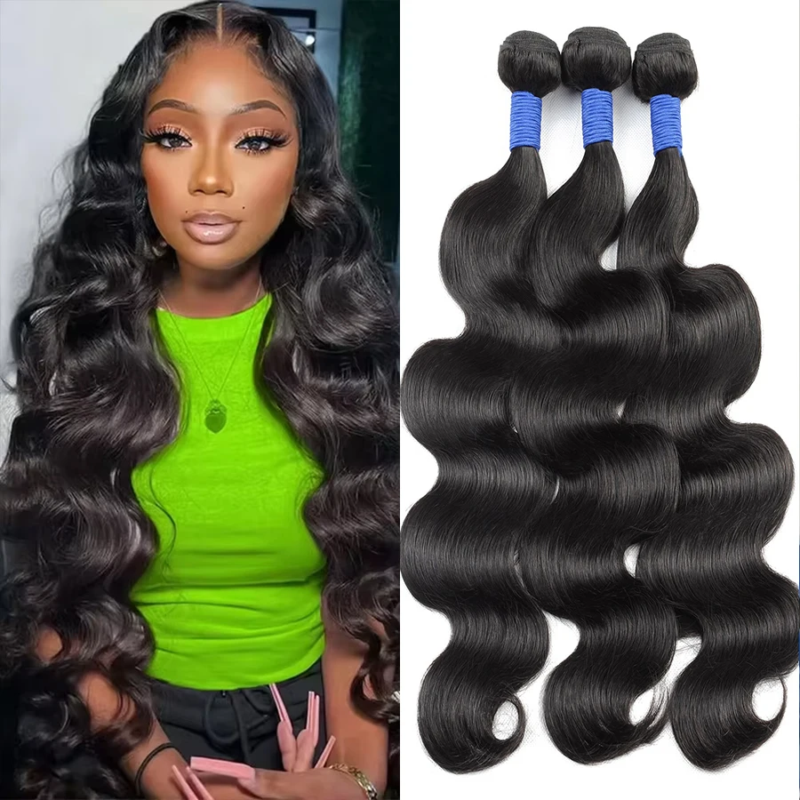 

32-дюймовые пучки человеческих волос с прозрачной объемной волной, бразильское наращивание для женщин, плетение 3 пучка и застежка, натуральный цвет