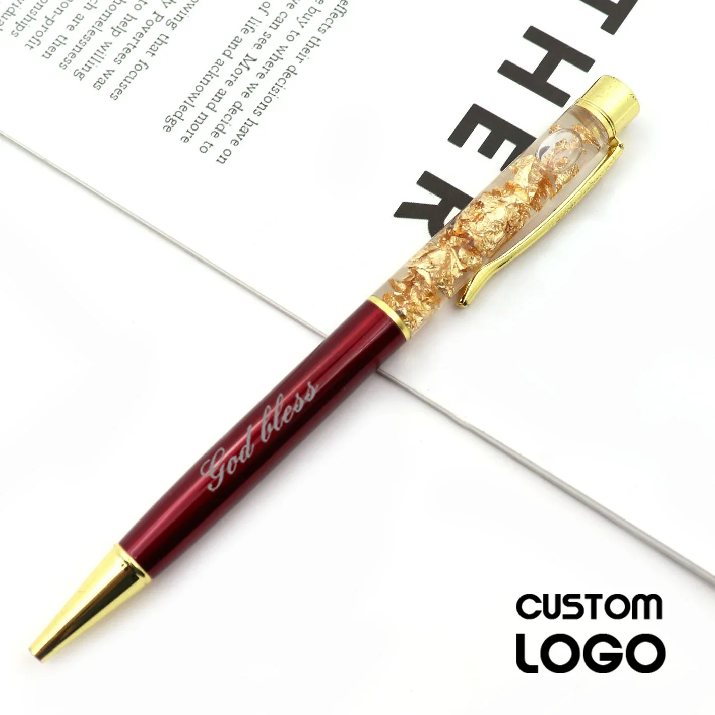 

Gold Foil Pen Oil Pen Personalized Customization Logo Engraving Name Advertising Gift Ballpoint Pens Rotating Metal Ball Pen