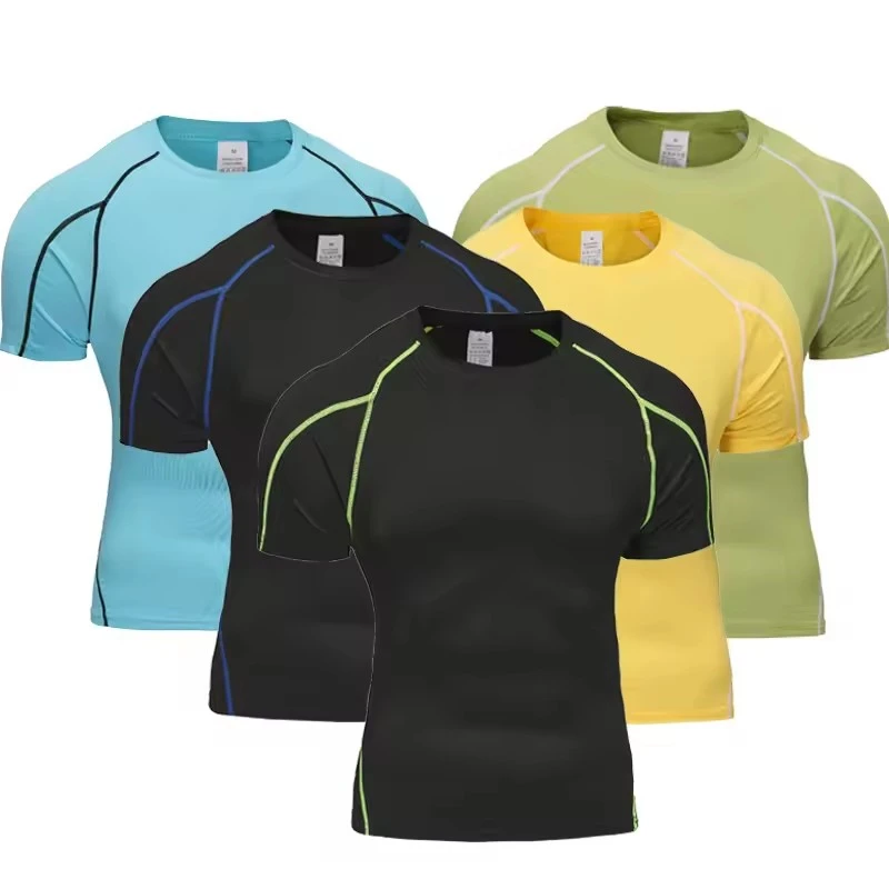 Men's Running T Shirt Summer Sportswear T-shirt Gym Fitness Sport Tops Tees Elastic Athletic Tights Compression O Neck T-shirts