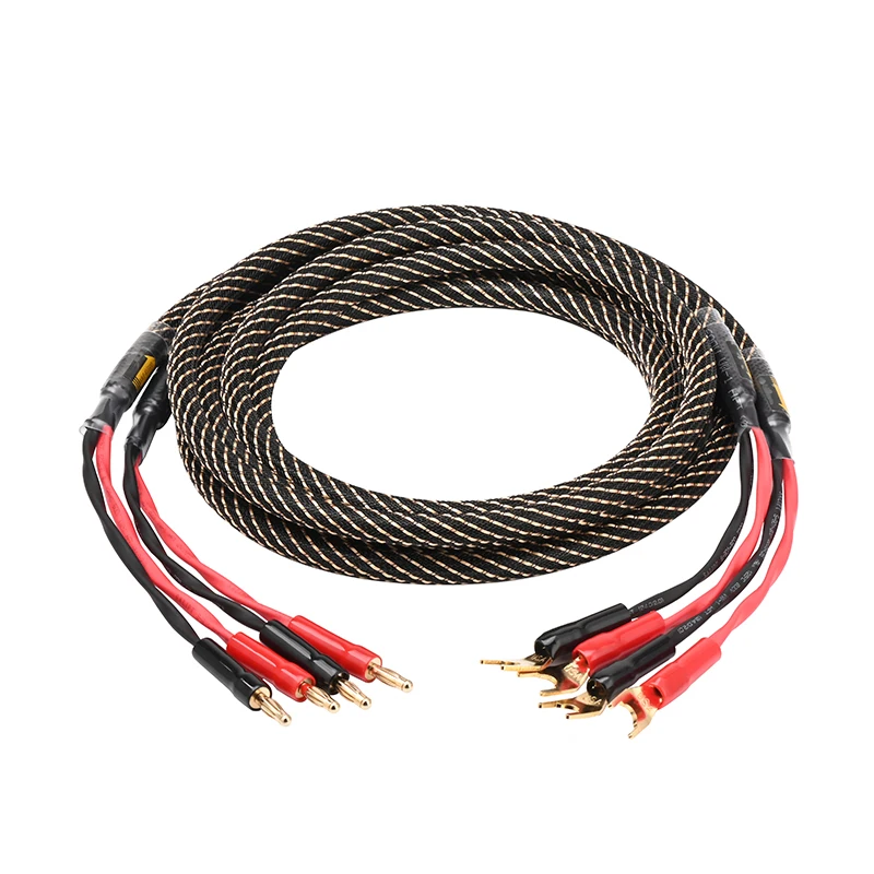 ATAUDIO Ein Paar HiFi-Audio-Lautsprecherkabel, hochwertiger 6N OFC-Kern mit Bananen- und Y-Stecker, Audiokabel für HiFi-Systeme, Verstärker 4
