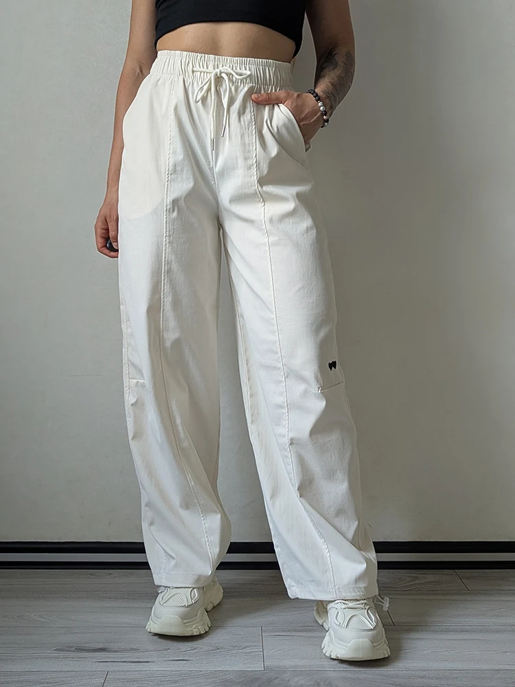 Blue Straight Pants For Women Elastic Wiast Jogger Quick-dry Sweatpants Baggy Embroidery Trousers Ladies Wide Leg Sport Pants