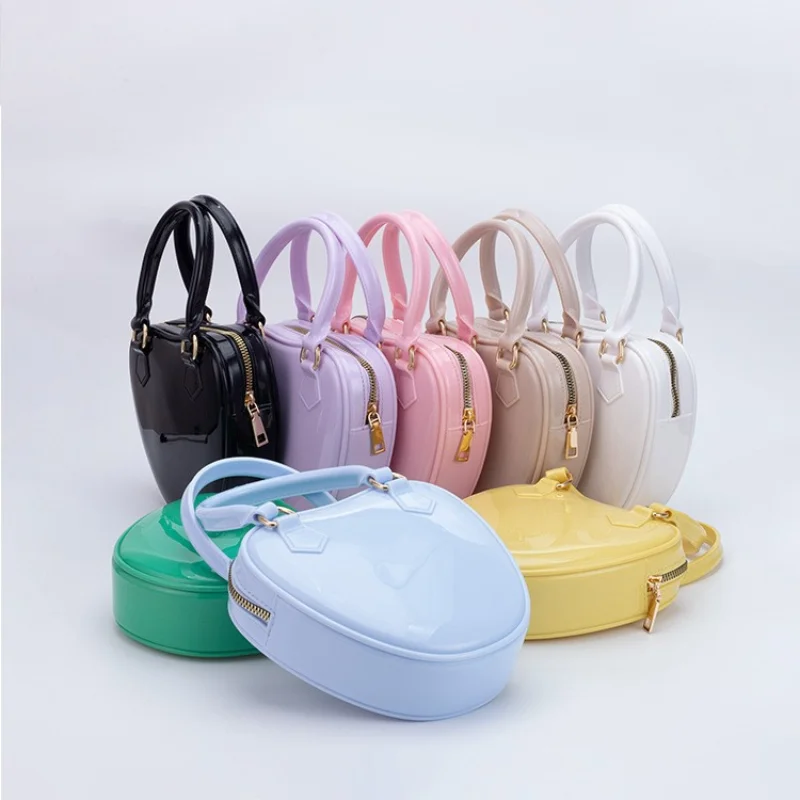 Simple PVC Mini Peach Heart Crossbody Shoulder Bags Summer Chain Women Top Handle Bags Fashion Jelly Handbags for Party Evening