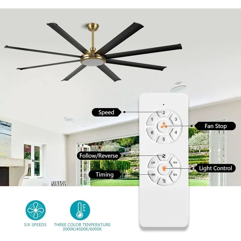 WINGBO 천장 선풍기 조명 원격 다운로드 알루미늄 블레이드 속도 가역 모터, 산업용 대형 주방 침실 거실