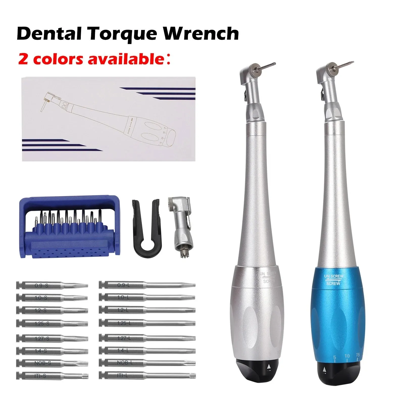 

2Colors Dental Universal Implant Kit Torque Wrench Contra Angle Handpiece &16pcs Drivers