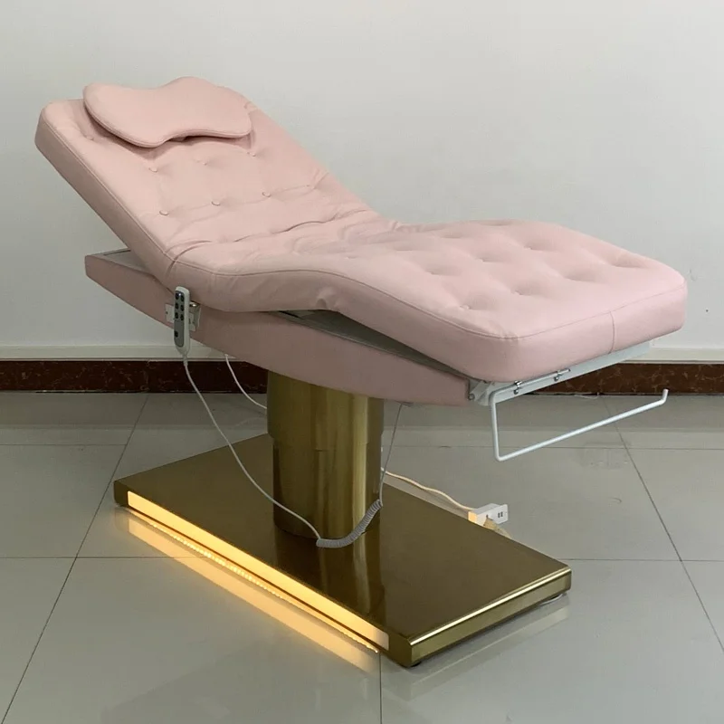 beauty salon bed chair spa facial eyelash cosmetic equipment waxing lash extension heated electric massage pink gold