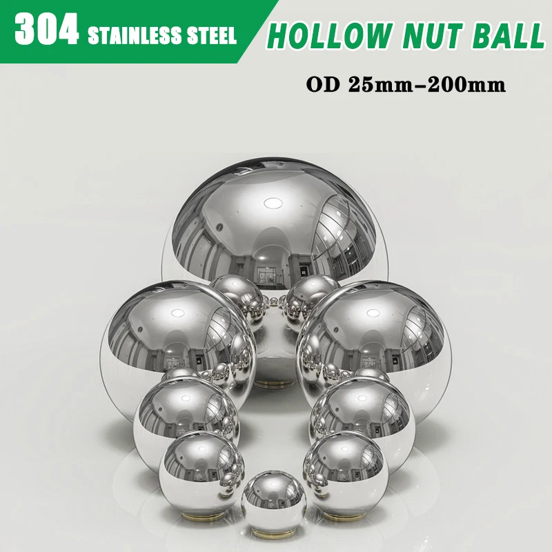 1-5P 304 Stainless Steel Hollow Ball OD 25mm-200mm Through-Hole Metric Thread M5 M6 M8 M10 Metal Mirror Decorative Hanging Balls