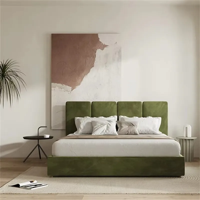 

Gray Modern Velvet Bed Bedroom Luxury Queen Designer King Size Double Beds Headboards Loft Adults Cama De Casal Home Furniture