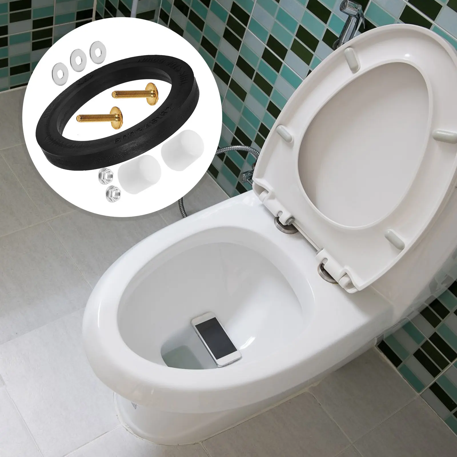 

1Set Toilet Tank Seal Ring Rubber Kit Flexible Seal Replacement for Rv Toilet Leak Repair Accessory