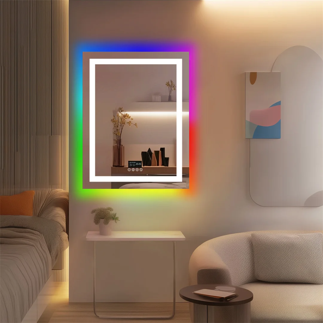 LUVODI LUVODI 28x36 inch LED Lighted Bathroom Mirror with Bluetooth Speakers High-end Washroom RGB Vanity Mirror with Date Time