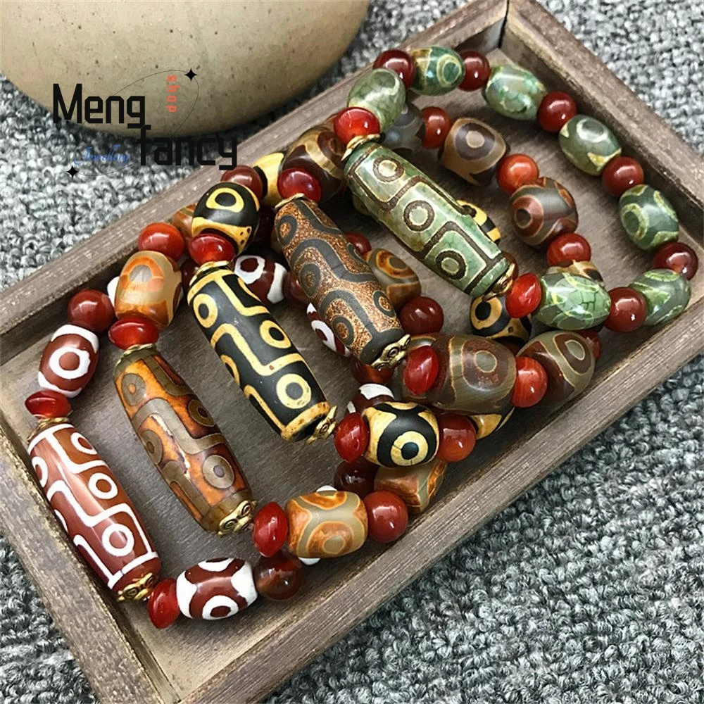 

Agate Nine Eyed Dzi Bead Bracelet Natural Jade Fine Jewelry Charm Fashion Luxury Amulet Mascot Men Women Souvenir Holiday Gift