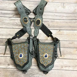 Nowe kobiety Steampunk Cosplay średniowieczna Faux skórzana torba na ramię podwójna kieszeń kabura Vintage etui na telefon kostium