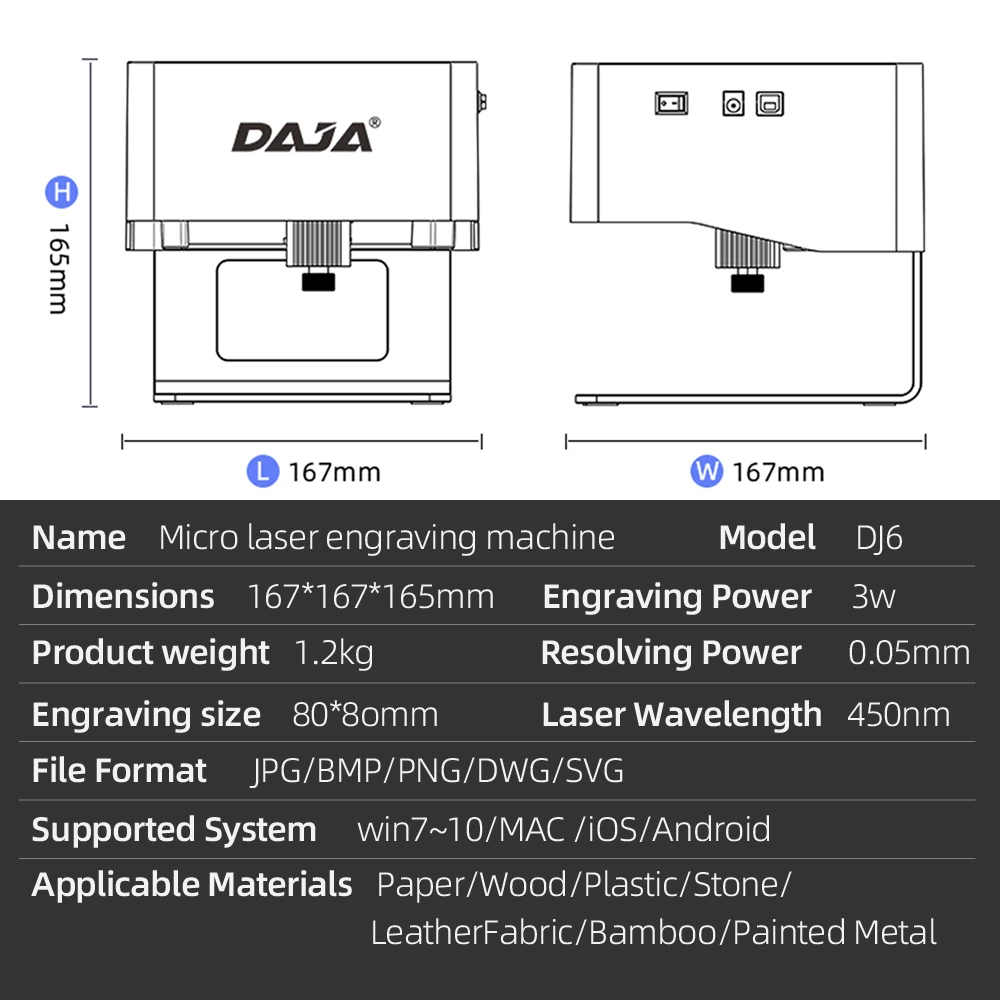 Daja-レーザー彫刻機,高速ミニロゴ,マークプリンター,カッター,木工,木材,プラスチック,diy,dj6,3000mw