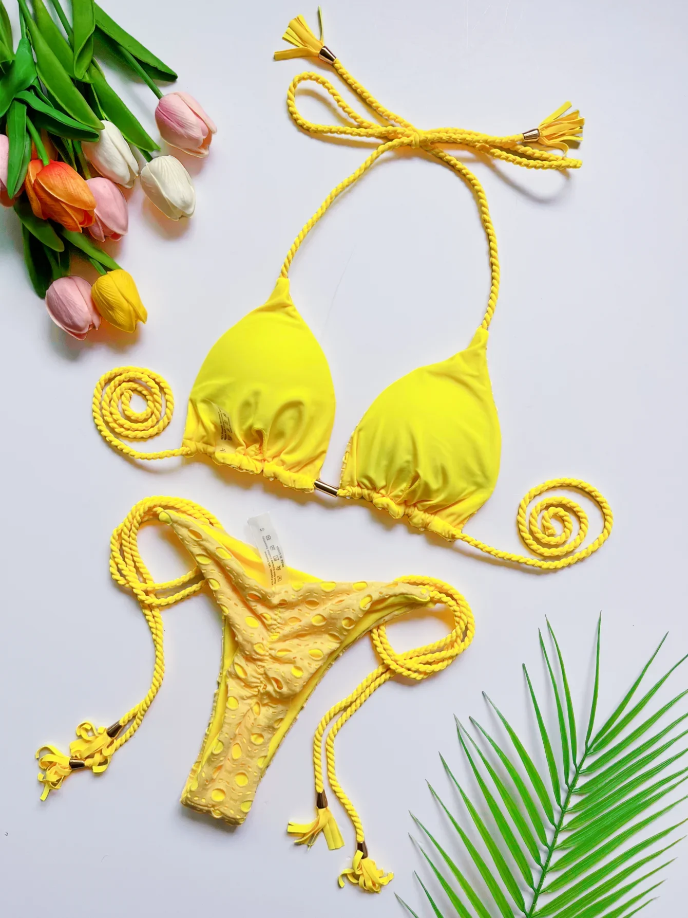 RUOTONSEPT セクシーな中空アウト編組ロープビキニセット水着女性の水着三角形固体水着ブラジル Biquinis