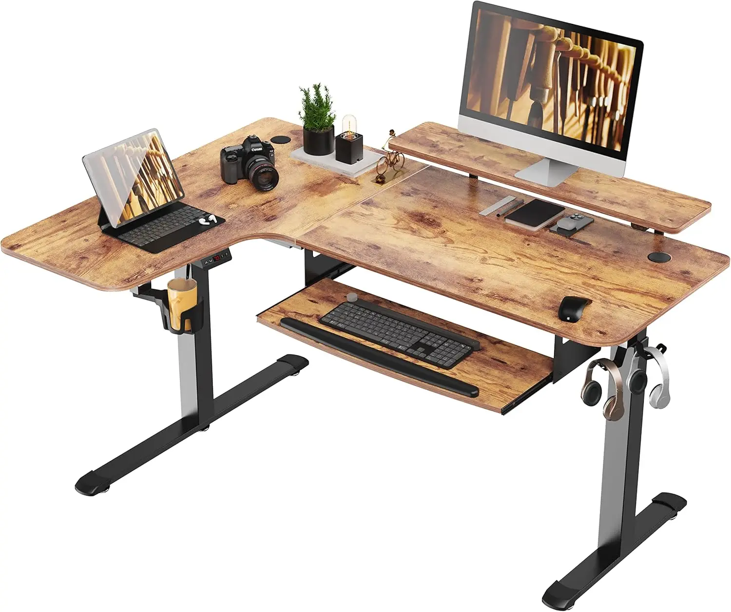 EUREKA ERGONOMIC Standing Desk with Keyboard Tray, Computer Desk, 61 L Shaped Electric Adjustable Height Desk w Monitor Stand L