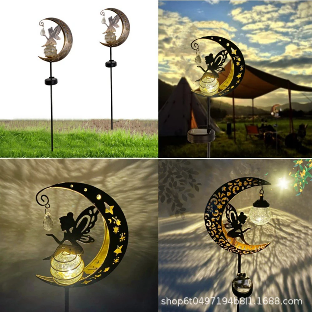 

Solar Moon Fairy Garden Lamp IP65 Waterproof Fairy Ground Stake Lamp Auto On/Off Iron Moon Fairy Lamp for Garden Lawn Yard Patio