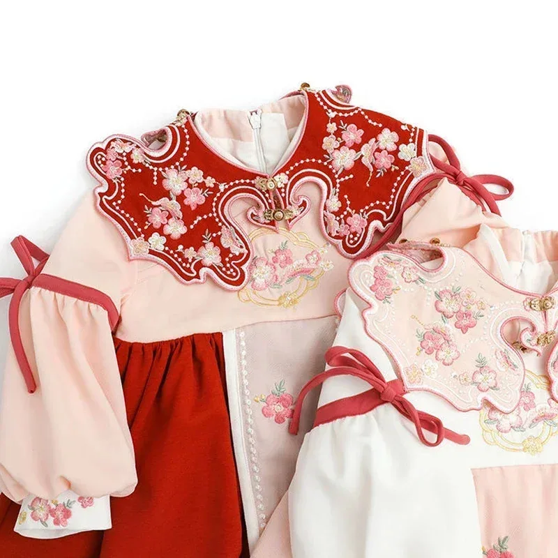 Vestido de princesa Hanfu retro para niñas y niños, cheongsam chino bordado, traje tradicional de Año Nuevo, dinastía Ming