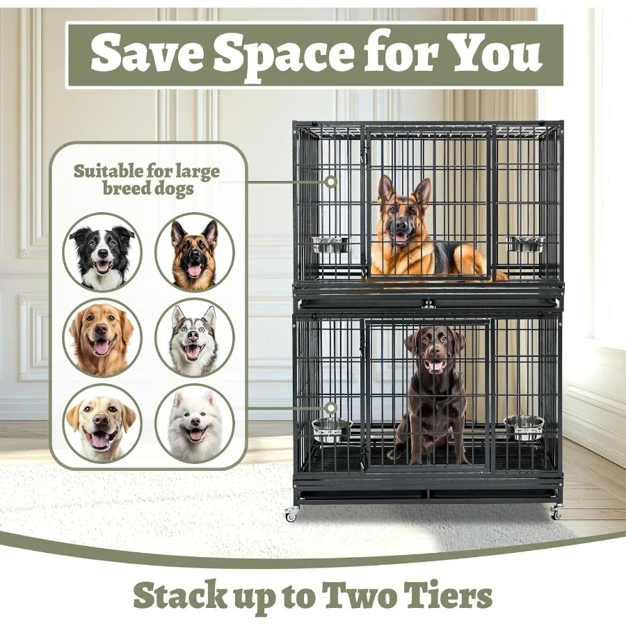 48 بوصة غير قابل للتدمير الثقيلة الكلب قفص باب مزدوج للكلاب سلالة كبيرة مثالية للحيوانات الأليفة عالية القلق الهروب برهان داخلي Ke