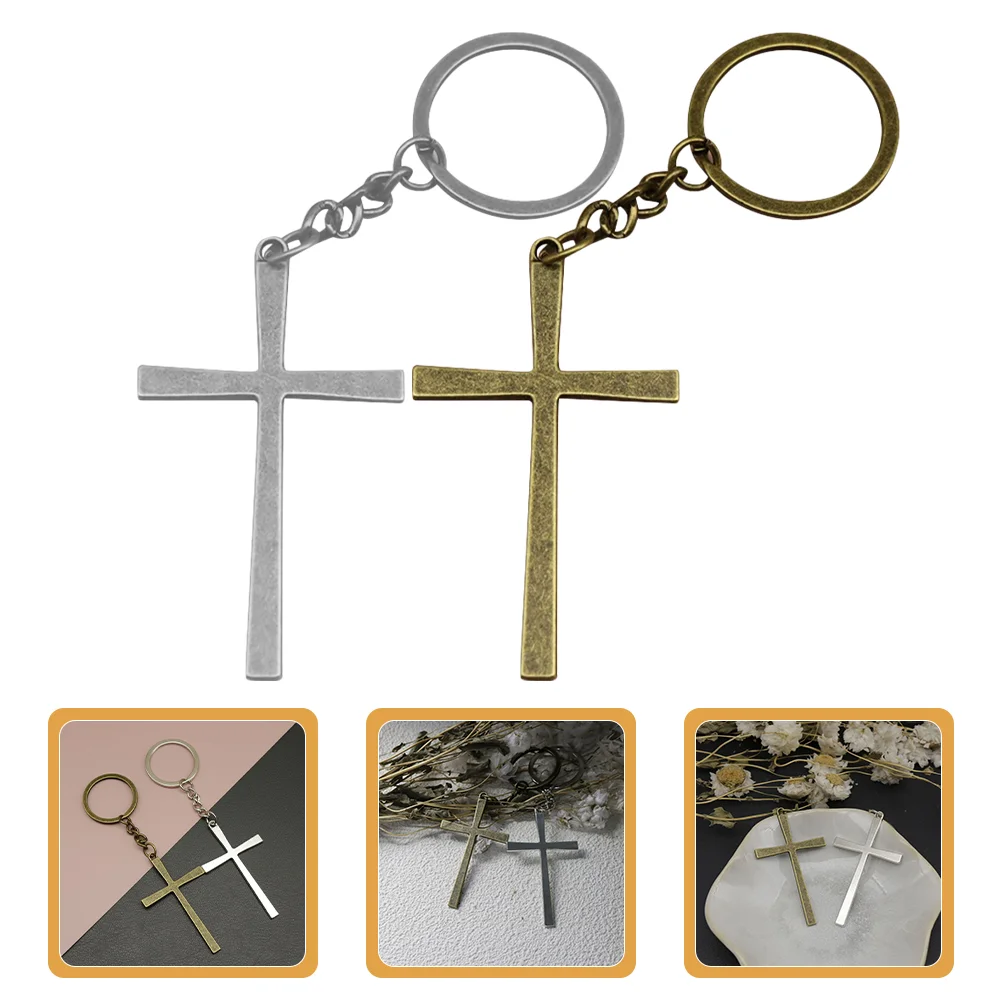 

2pcs Retro Cross Keychain For Car Keys Metal Keyring Small Decorative Pendant Keychain Cross Keychain Car Key Ring Backpack Cros