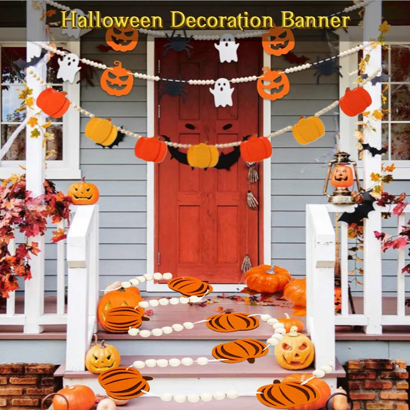 

Halloween Felt Pumpkin Ghost Spider Garland Hanging Banner Garland Wall Hanging Ornaments For Festival Party Home Decoration