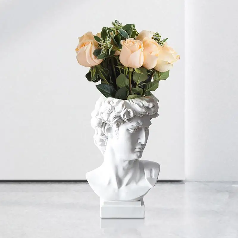 David Statue Flower Vase Roman Style Statue Planter Makeup Brushes Container Pen Holder Greek Bust David Statue Vintage Decor