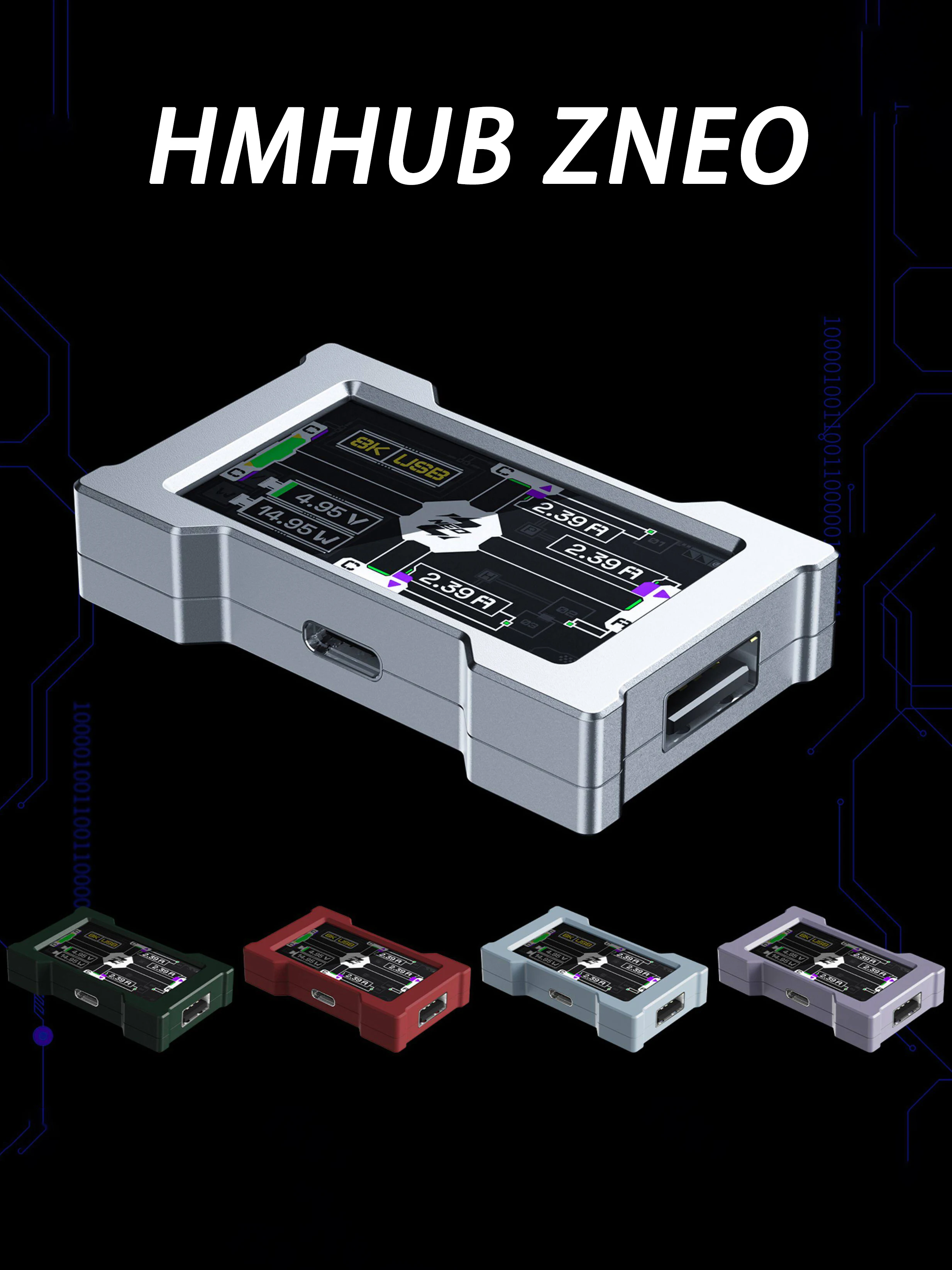 HMLAB ZNEO Gaming USB-Hub – 2-zu-3-Port, unabhängige Stromversorgung, 8K Hz, mit Bildschirm, trendiges Geschenk für Gaming-Ambiente und Schreibtisch-Setup