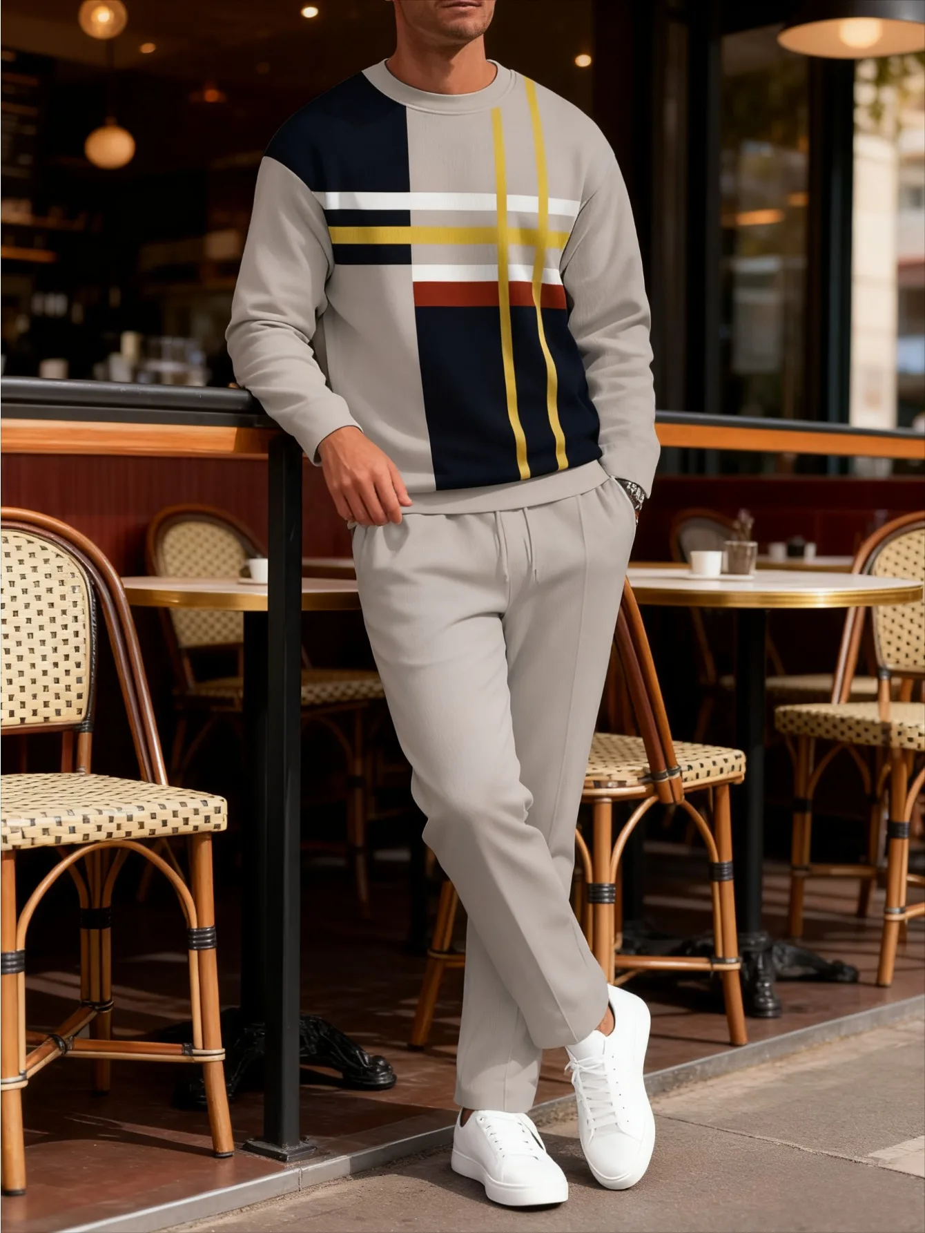 طقم بغطاء للرأس عصري مطبوع رقميًا للرجال مكون من قطعتين #1