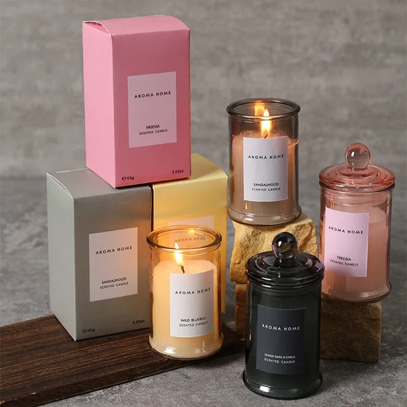 Tarro de cristal Vintage estilo Ins, vela perfumada, aceites esenciales, vela de cera de soja, aromaterapia, decoración del hogar, regalo de cumpleaños y Navidad