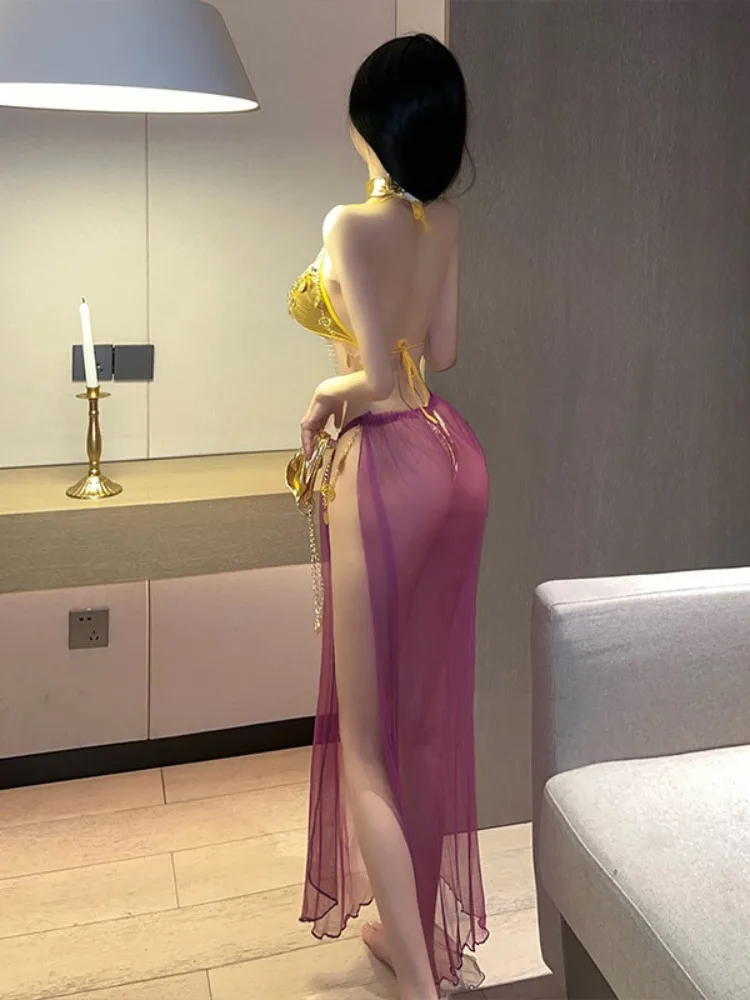 

Сексуальное нижнее белье для бара, зеленое нижнее белье Hanfu, сексуальное женское шифоновое искушение принцессы, эротическая униформа, древние танцевальные сценические костюмы для косплея