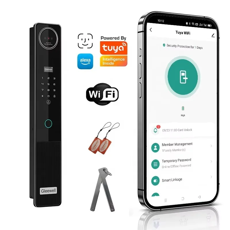 

Battery Powered Smart Lock With Alexa Palm Vein Scanning Tuya Keyless Entry Face Recognition Security Smart Door Lock