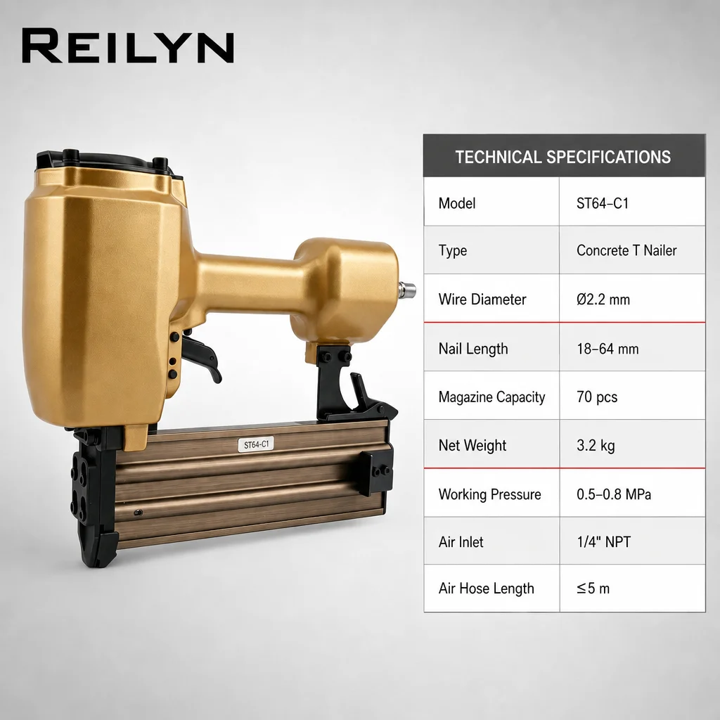 Reilyn ST64-C1 Pneumatic Concrete Nail Gun Steel Nail Gun For Construction Installation Furniture Fixing Engineering Work
