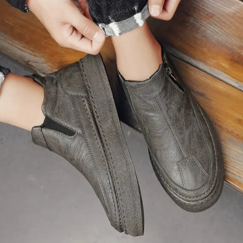 

British Style Chelsea Boots Men Classic Zipper Shoes Men New Casual Walking Shoes For Male Black High Top Leather Sneakers Good