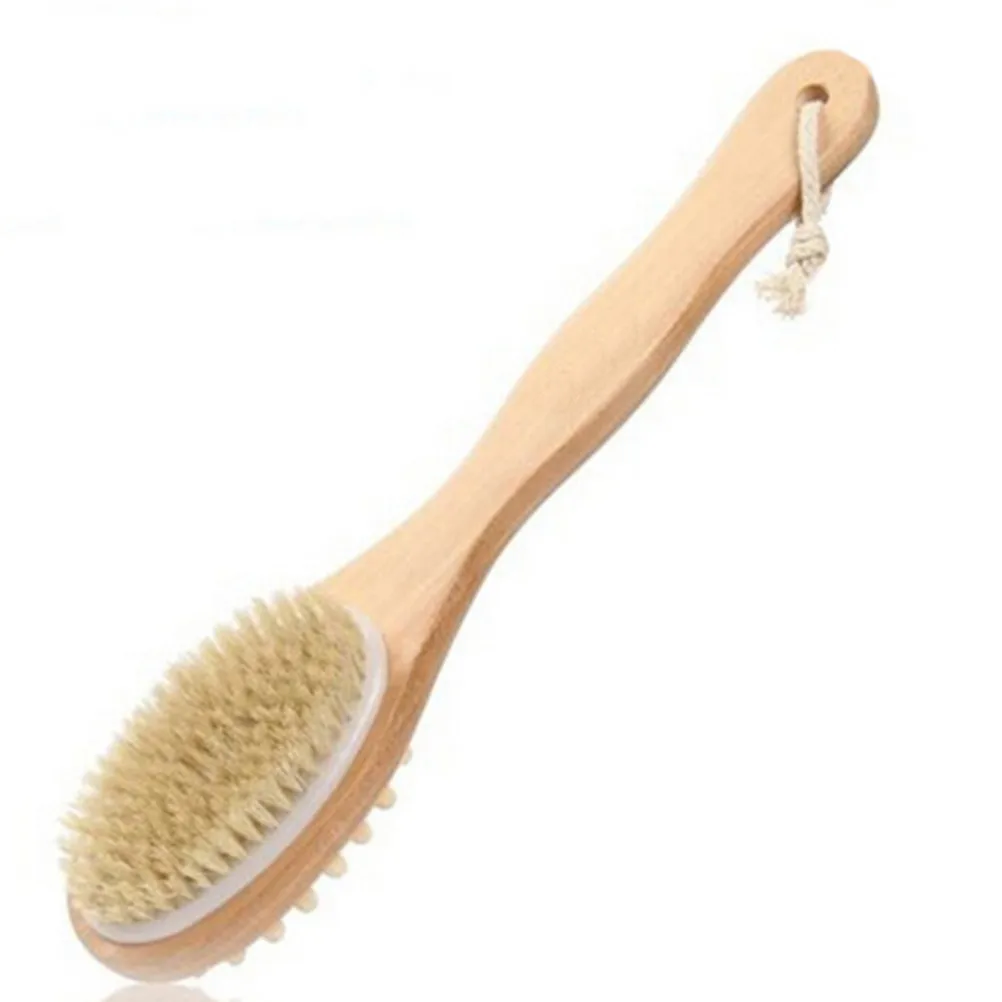 

1 шт. Двусторонняя щетка для тела с длинной ручкой, натуральная щетина кабана, отшелушивающая мочалка для душа и спа, для обновления кожи