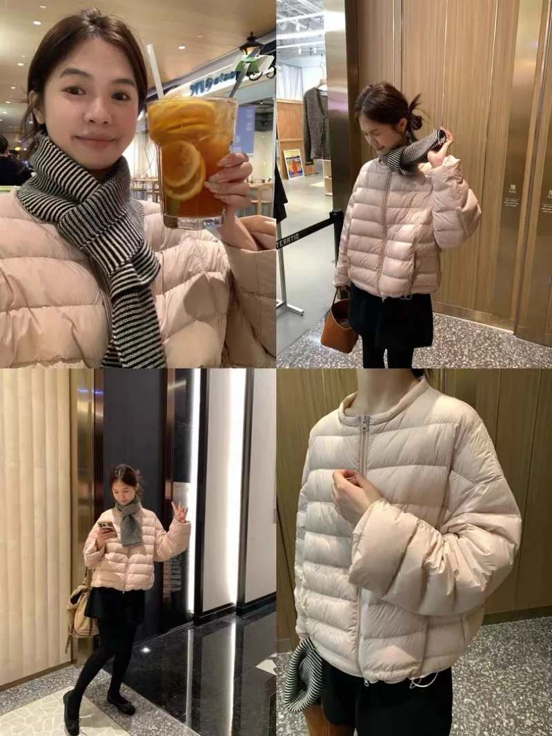 

Lightweight Warm Duck down Jacket Korean Style Loose Fit round Neck Ribbed Design Ladies Winter Coat Comfortable Bunting