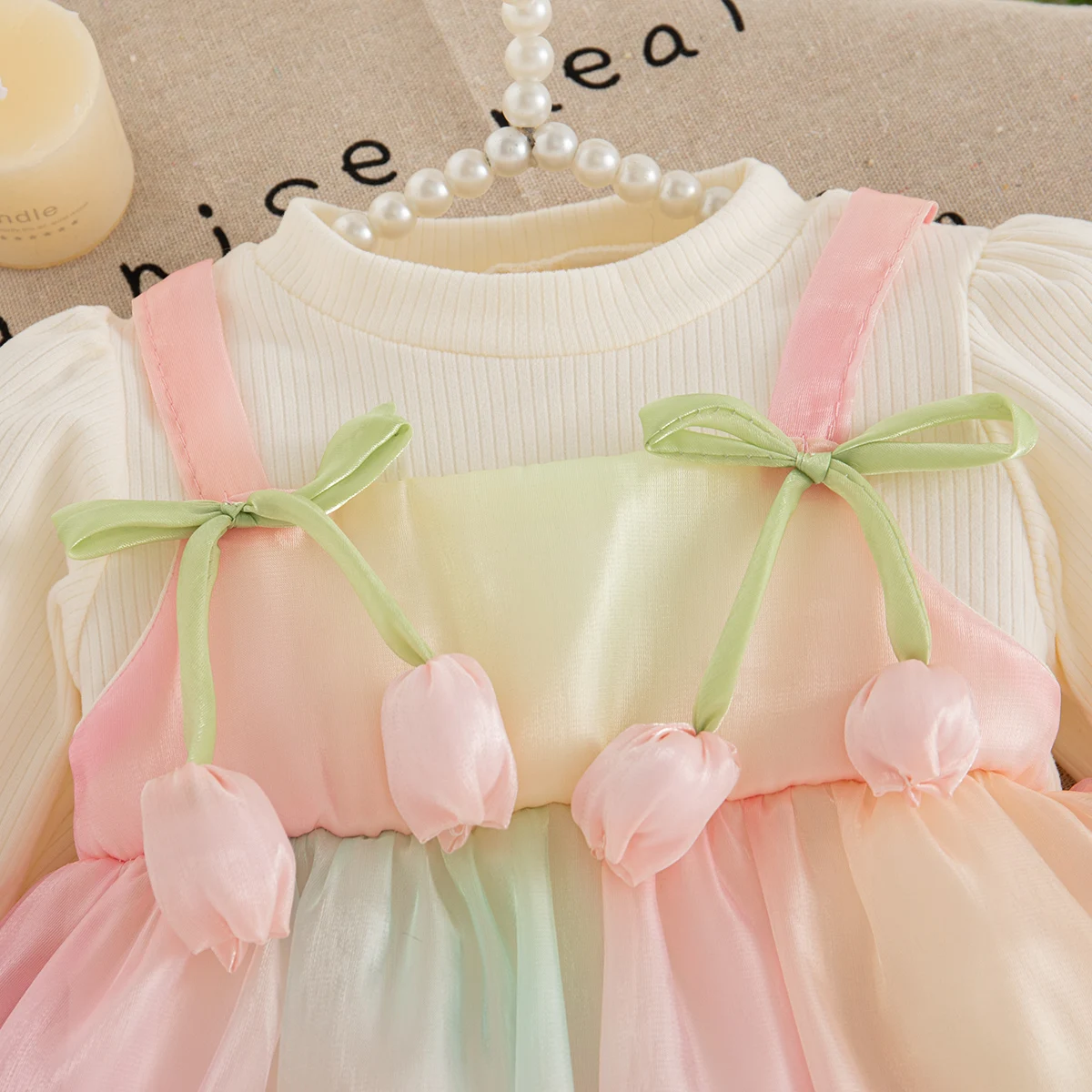 Baby Girl Dress Autumn/Winter Cotton Tulip Gradient Color Long Sleeved Girls Dresses Cute Casual Christmas Princess Dress