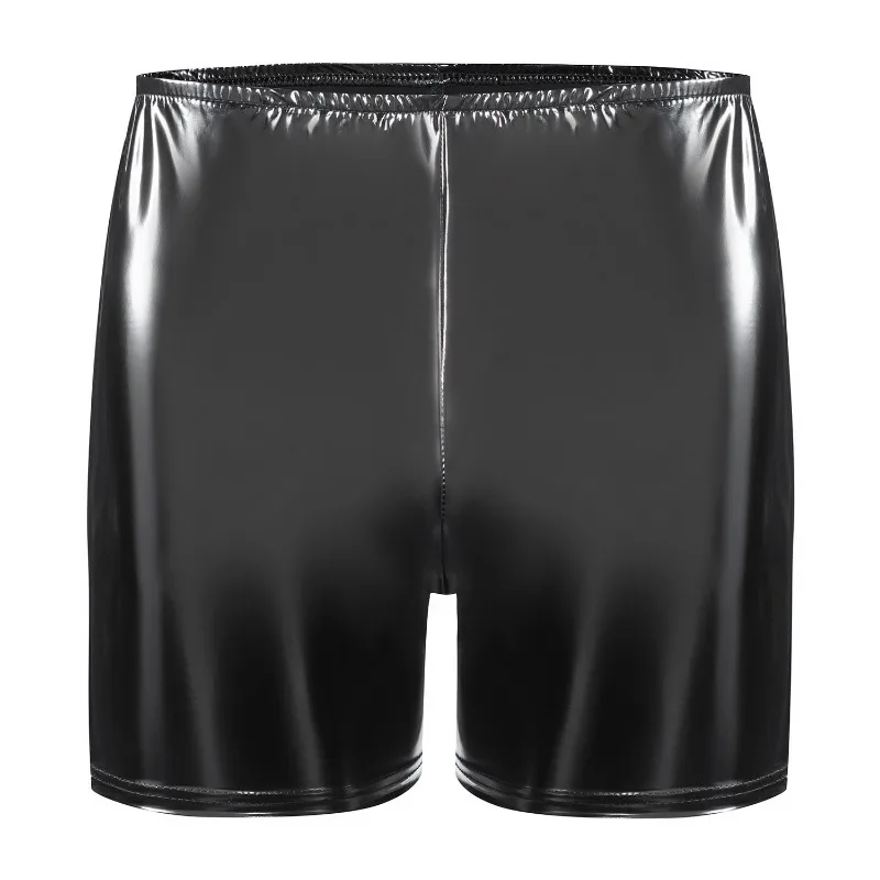 Plus Size 5XL Men\'s Leather Side Zipper Shorts Elastic Fashion PVC Leather Short Pants Dance & Party