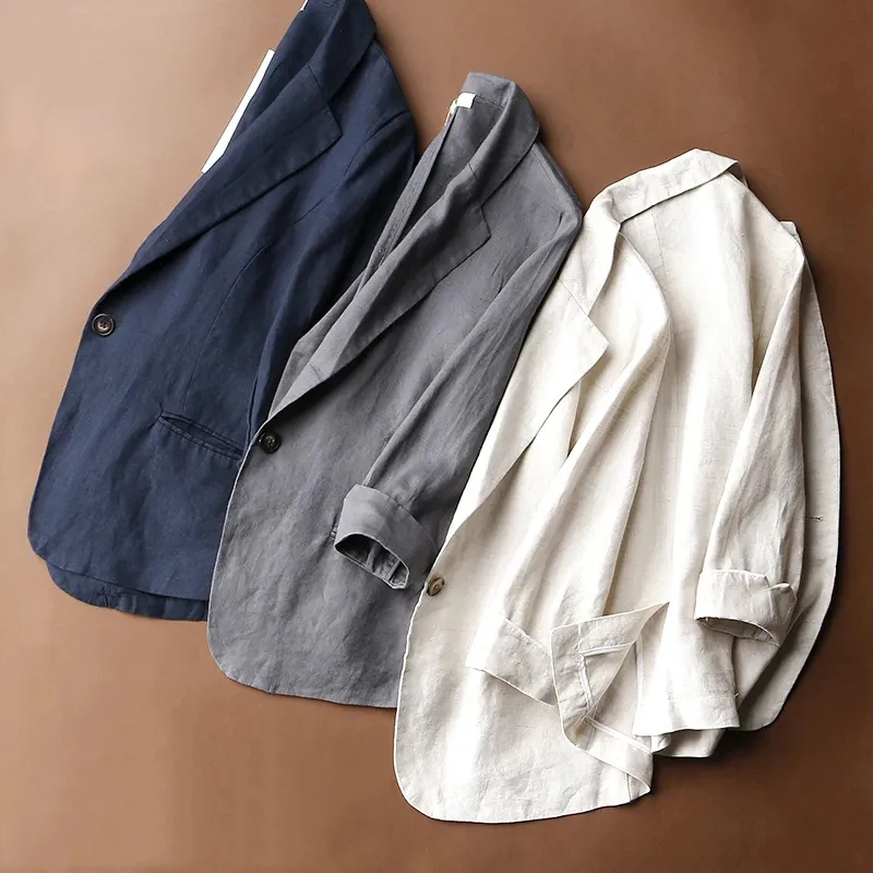 Office White Cotton Linen Thin Blazers Jackets Women Unlined Basic Formal Slim Coats Elegant Casual Summer Lapel Ol Outwear New