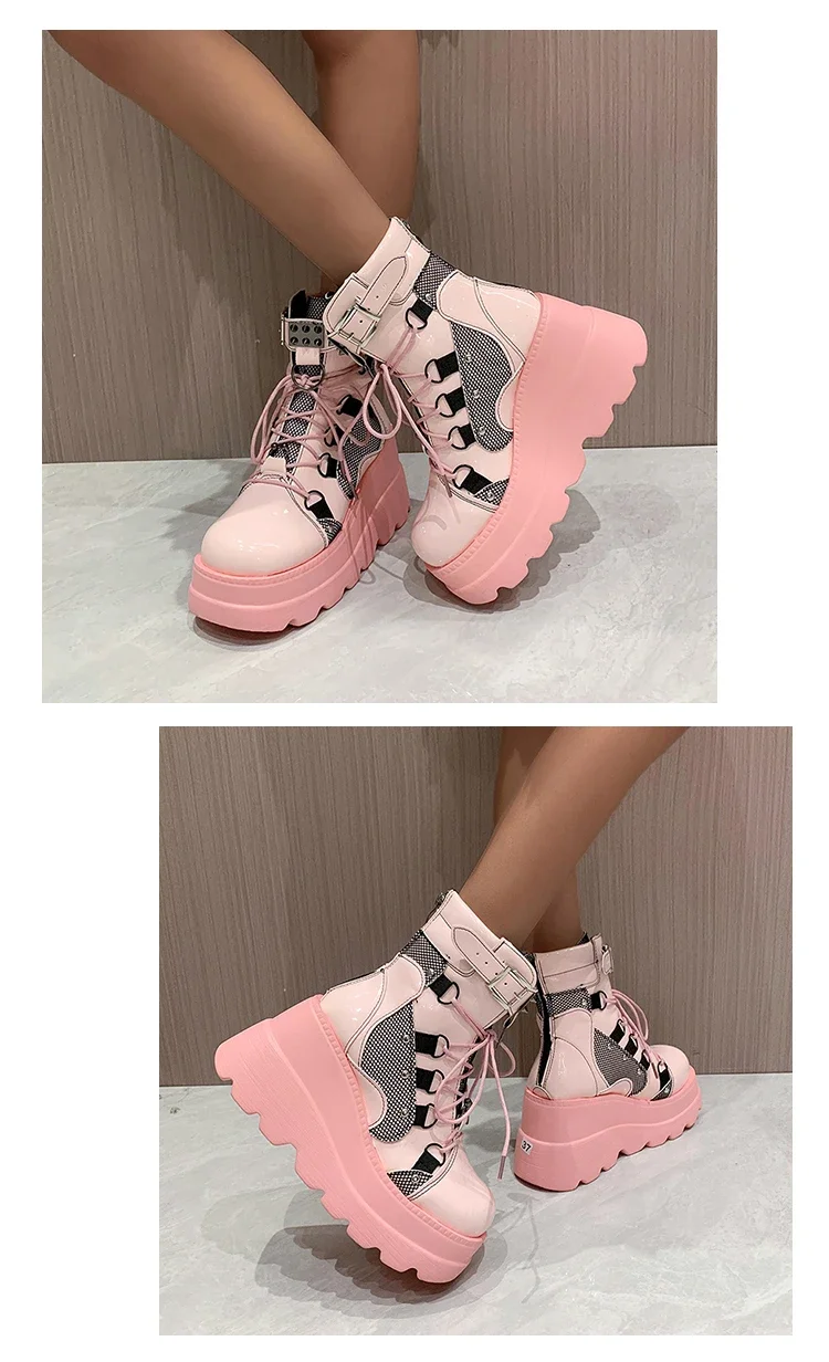 Damenstiefel 2024, Herbst-Damen-Stiefeletten, Plateau-Keile, hohe Absätze, kurze Stiefel, neues Modedesign, Reißverschluss, Cosplay-Schuhe der Frauen – Detail 9