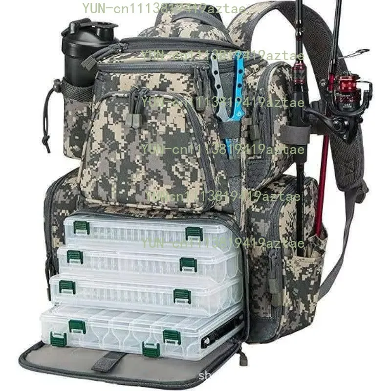 Fishing Gear Backpack with Rod Bracket, Detachable Waterproof Rain Cover