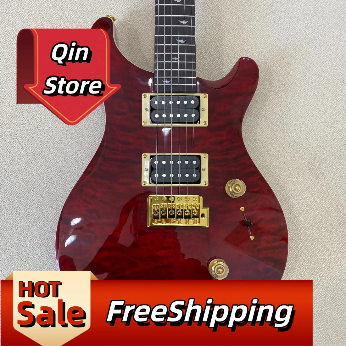 Red Flower PRS Single Shake Bridge Electric Guitar Tiger Pattern High Quality