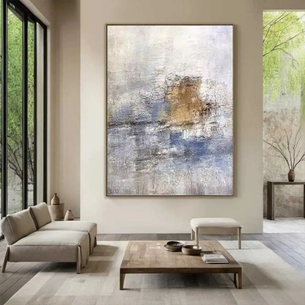 Texture Abstract Handmade Blue Large Painting Mural Abstract Minimalist Oil Painting Wabi Sabi Neutral Living Room Decoration