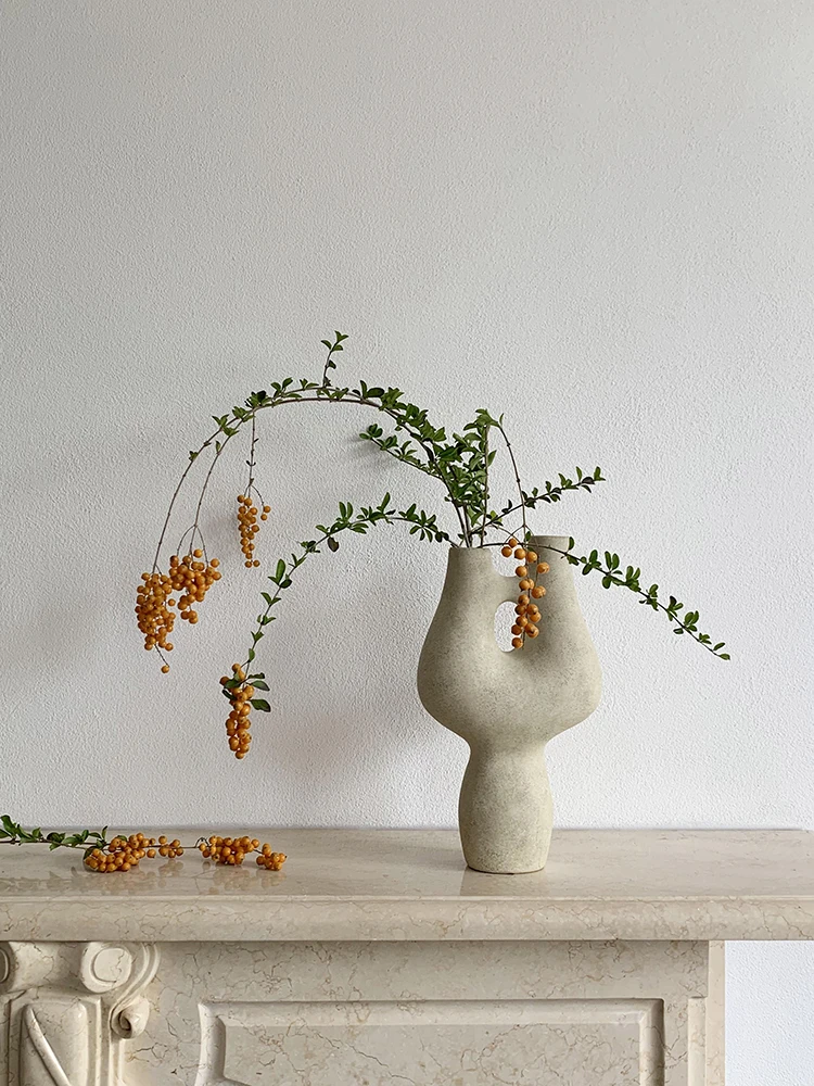 Wabi **** wind ceramic vase ornament Nordic retro art flower ware living room French flower arrangement ornament